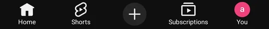 The YouTube app's bottom bar with the + button ringed