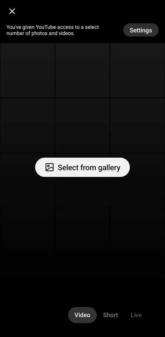 The Video tab with the Select from gallery button ringed